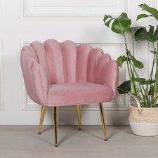 Art Deco Pink Velvet Scalloped Occasional Chair Gold Legs Shell Armchair