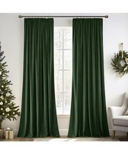 MIULEE Dark Green Velvet Pencil Pleat Darkening Curtains 2 Panel Set,66 X 90 In