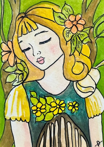 Girl floral aceo original - girl,