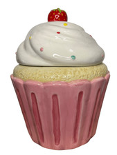 World Market Ceramic Cupcake Cookie Jar Large Strawberry Topper Kitchen Decor