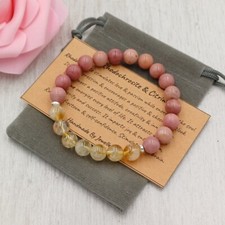 CITRINE & RHODOCHROSITE Handmade Crystal Healing Gemstone Stretch Bracelet 6/8mm