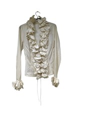 Anne Fontaine Zip Shirt with Bows Around Neckline & Cuffs, Sz 42