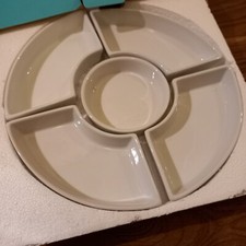 Boxed Unused Avon Lazy Susan Wooden Turntable & 5x Ceramic Dishes 24cm Diameter