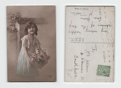 Postcard girl with - -, flower