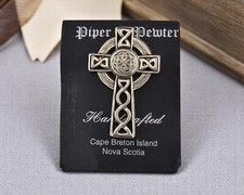 Piper Pewter Celtic Cross Pin Handcrafted Cape Breton Nova Scotia 3"
