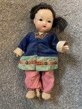 Antique Vintage Oriental Chinese Doll Dressed in Silk Porcelain