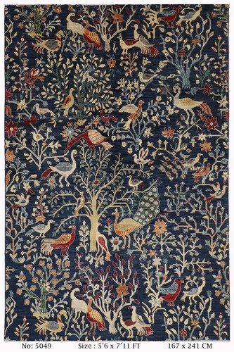 6x8 birds blue afghan hand - 6x8,