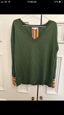 Boden Cassandra Green V-neck Rainbow Jumper Size M