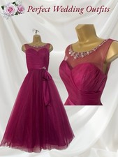 TRUE BRIDE Size 22 (18 20)Mesh Diamonte Burgundy Red Bridesmaid Dress Never Worn