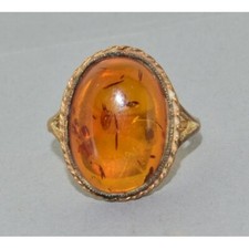  9ct gold ladies large size vintage Amber dress ring in an enclosed setting 
