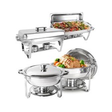 Chafing Dish Buffet Set 4 Pack, 8 QT Rectangle & 5QT Round Stainless Steel Ch...