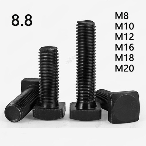 Black steel square head - black, 8.8