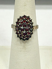 Antique Victorian Era Bohemian Mourning Ring Blood Garnets 900 Silver Sz 6