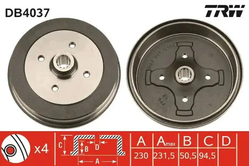 Brake drum db4037 trw - db4037,