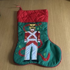 Handmade Christmas Stocking Nutcracker Quilted Fabric 44cm Long 25cm Opening