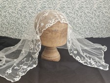 Antique Edwardian net lace veil / scarf embroidered floral design c1900 Brussels