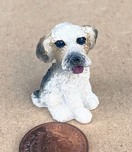 Dolls house sitting white dog - white,