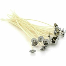PRE WAXED CANDLE WICKS HIGH QUALITY SMOKELESS + HOLDER 1- 100 PCS PACK 15CM LONG