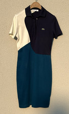 Lacoste Knee Length Dress Short Sleeve Womens 38 MEDIUM Blue White Colorblock