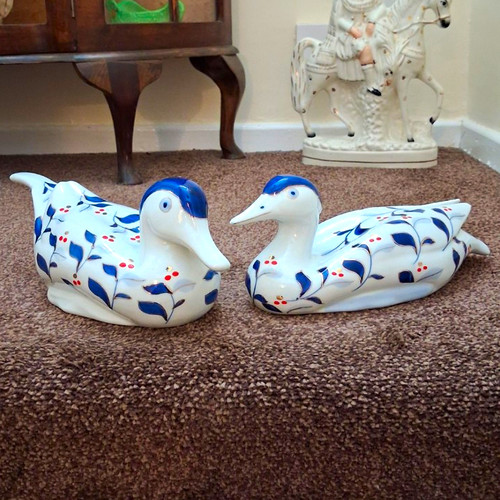 Pair ceramic duck figurines - duck,