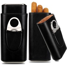 Travel Humidor Leather Cedar Wood Cigar Case Portable Holder With Cutter Gift UK