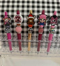 Set 5 Cute Cow Calf Moo Beaded Pens Handmade 5 Free Refills