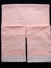 Pair Pillowcases  & Bolster Case Pure Cotton  Emb / Vintage Crochet Lace  UNUSED