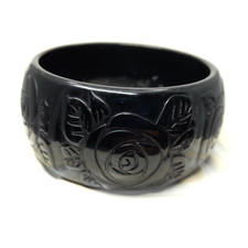 Chunky Black Plastic Bangle Art Deco Inspired Jewellery Wide Fancy Bracelet Mum