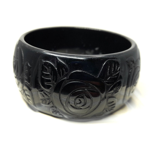 Chunky black plastic bangle - chunky,