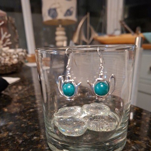 Seagreen jade teapot earrings - seagreen,