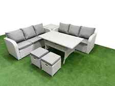 Fimous Wicker Rattan Garden Furniture Set Love Sofa Reclining Chair Light Grey 