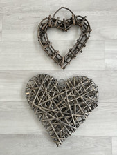 2 x Wooden Wicker Love Heart Hanging Decoration Rattan Heart Home Decor