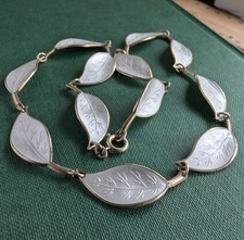 Vintage Norway David Andersen Jewellery Sterling Silver Enamel Leaf Necklace
