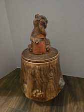 California Originals Cookie Jar Honey Bear Cub Tree Stump, Made In USA, Vintage
