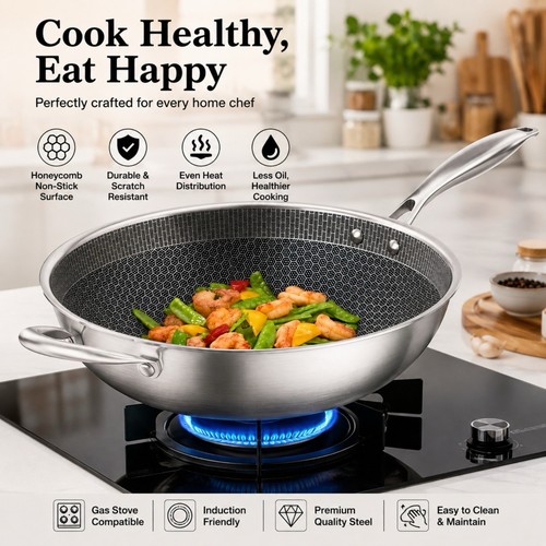 Stainless steel wok - stainless, honeycomb