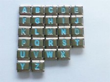SILVER BLUE ITALIAN BRACELET LINK CLASSIC CHARM A TO Z ALPHABET LETTERS LETTER