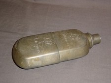 Unusual Large Antique Pewter Hip Flask - Engraved - Villagers / Good Health