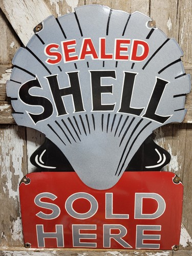 Vintage shell porcelain sign - vintage,