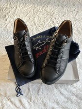 PAUL AND SHARK MEN'S BLACK LEATHER BALENA CLEAN TRAINERS NEW 100% AUTHENTIC  9