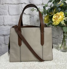 👜FOSSIL “SARA” Ladies Leather Sml/Med Multiway Satchel Bag, Grey/Tan👜