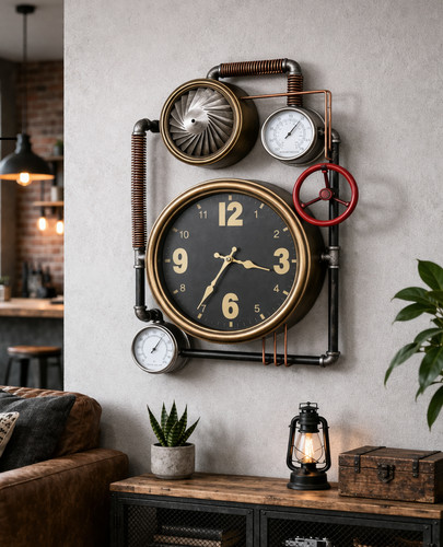Large steampunk wall clock - wall,