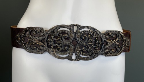 Leather belt brown brass clasp - belt,