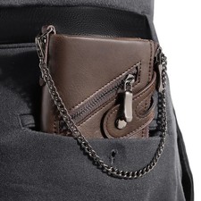 Mens Retro Chain Wallet RFID Leather Double Zipper Purse Credit Card Coin Holder