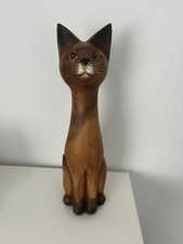Large Wooden Cat Figurine 50cm | Hand Carved Animal Ornament Home Decor