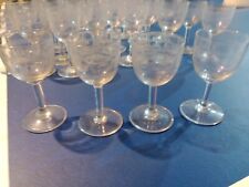 4 x Edwardian Etched Glass Port /Sherry Glasses | Greek Key Design Antique