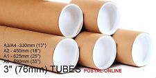 76mm 3" Cardboard Postal Tubes Packing Tubes  A4 A3 A2 A1 A0 5 10 20 50 100 caps