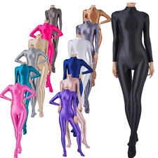 UK Women's Glossy Full Bodysuit Catsuit One-Piece Stretch Jumpsuit Bodystocking