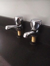 Basin Taps Pair Chrome Modern Style Grip Handles Good Pre Owned Condition