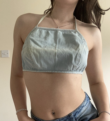 Gas blue denim halter tie - gas, tie-back