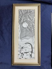 Cat Art Drawing Ink Paper Framed Original Contemporary Artwork Cat Lovers